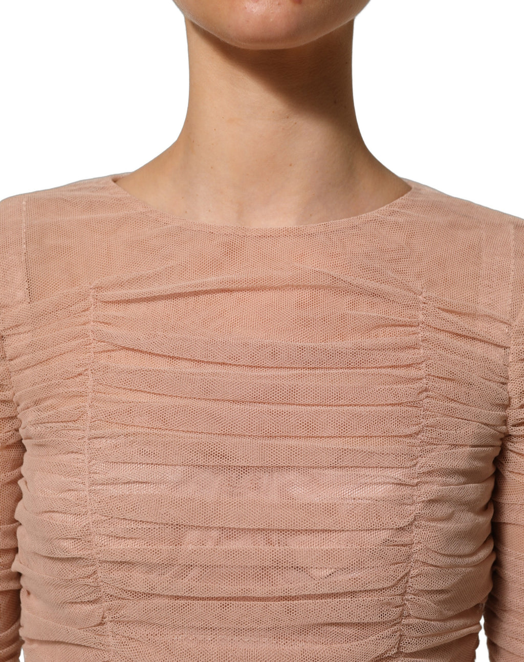 Dolce & Gabbana Beige Cotton Mesh Ruched Sheath Midi Dress