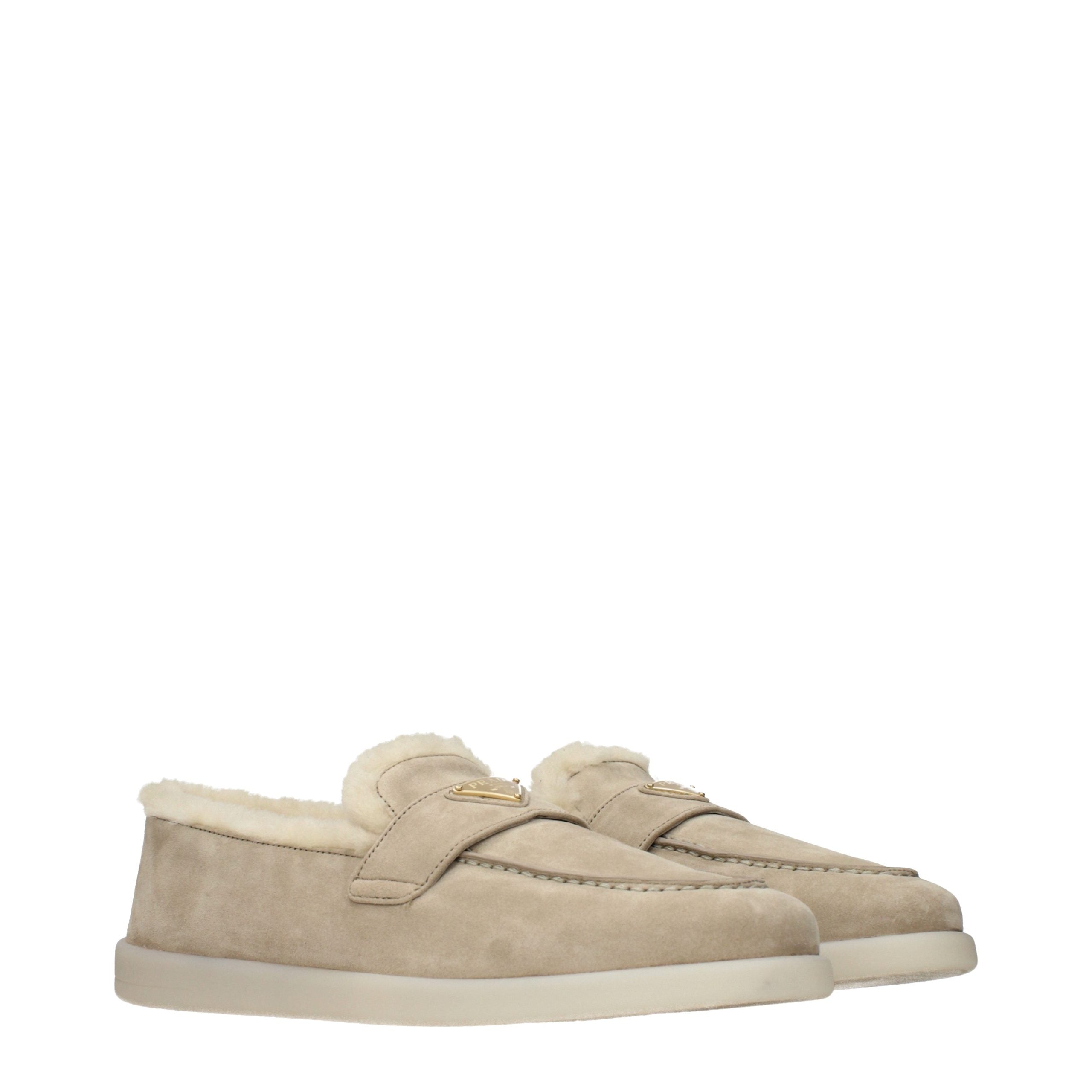 Prada Beige Leather Slip-On Loafers