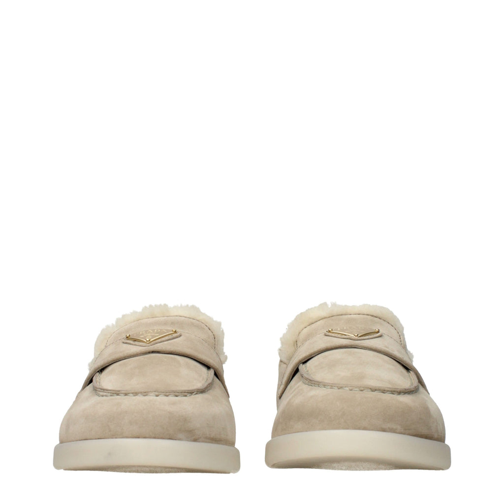 Prada Beige Leather Slip-On Loafers