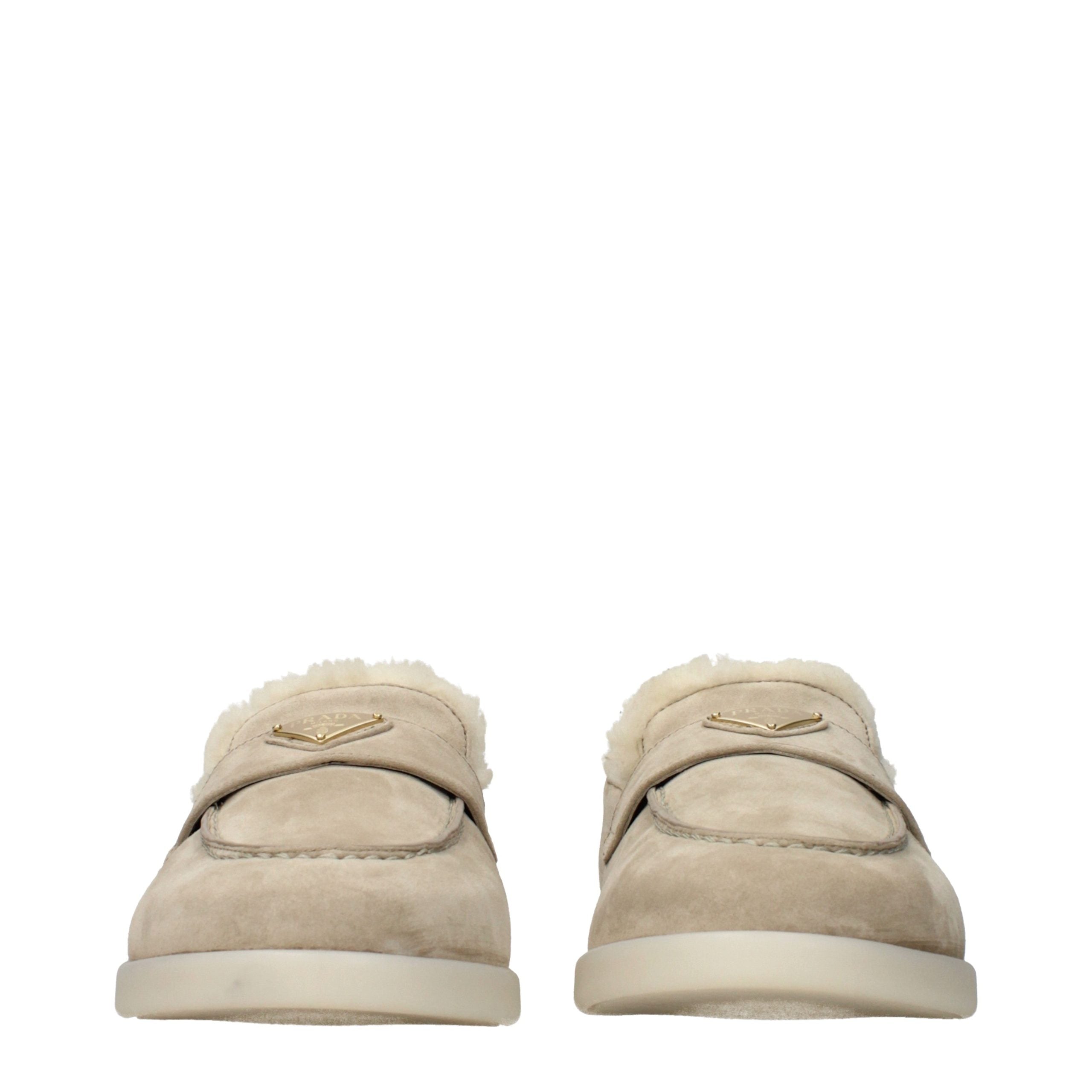 Prada Beige Leather Slip-On Loafers