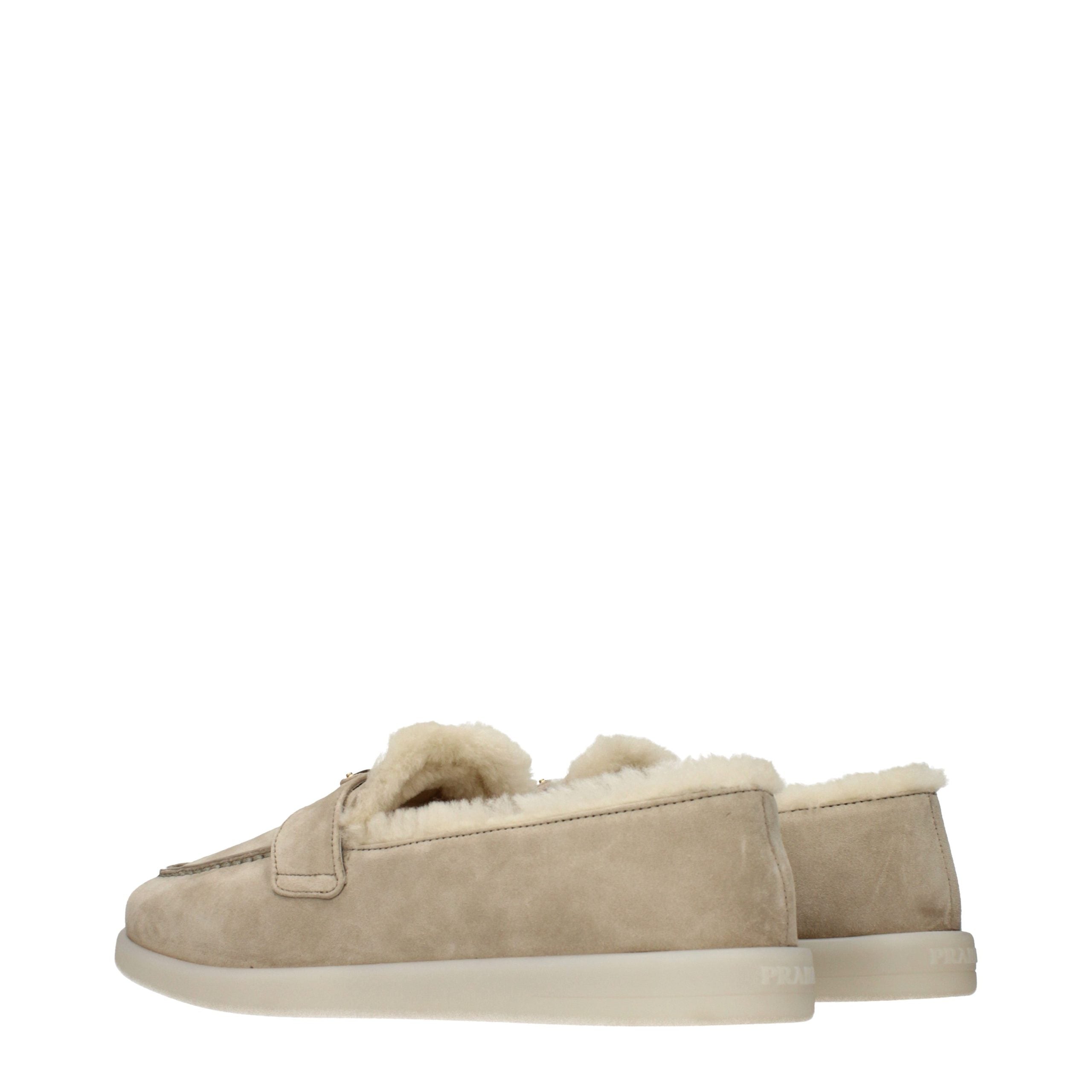Prada Beige Leather Slip-On Loafers
