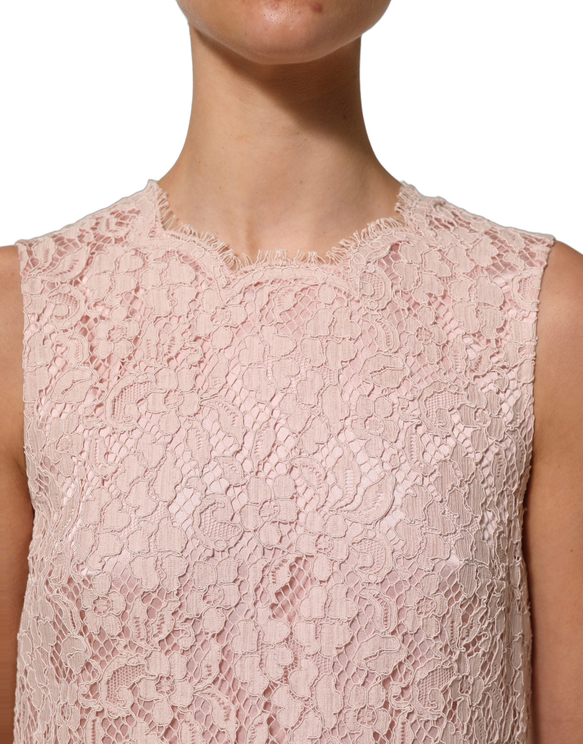 Dolce & Gabbana Pink Cotton Floral Lace Sleeveless Mini Dress