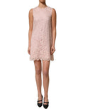 Dolce & Gabbana Pink Cotton Floral Lace Sleeveless Mini Dress