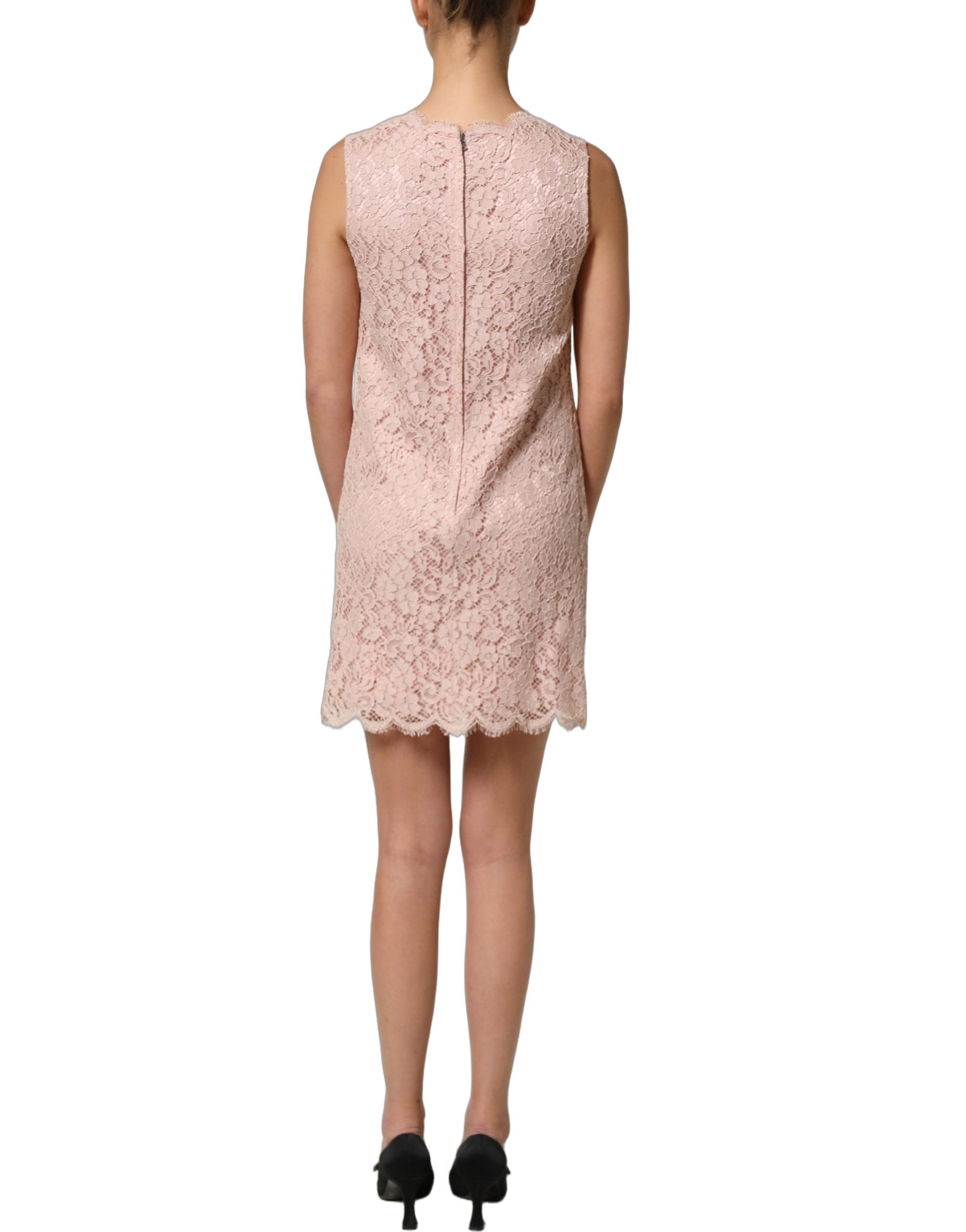 Dolce & Gabbana Pink Cotton Floral Lace Sleeveless Mini Dress