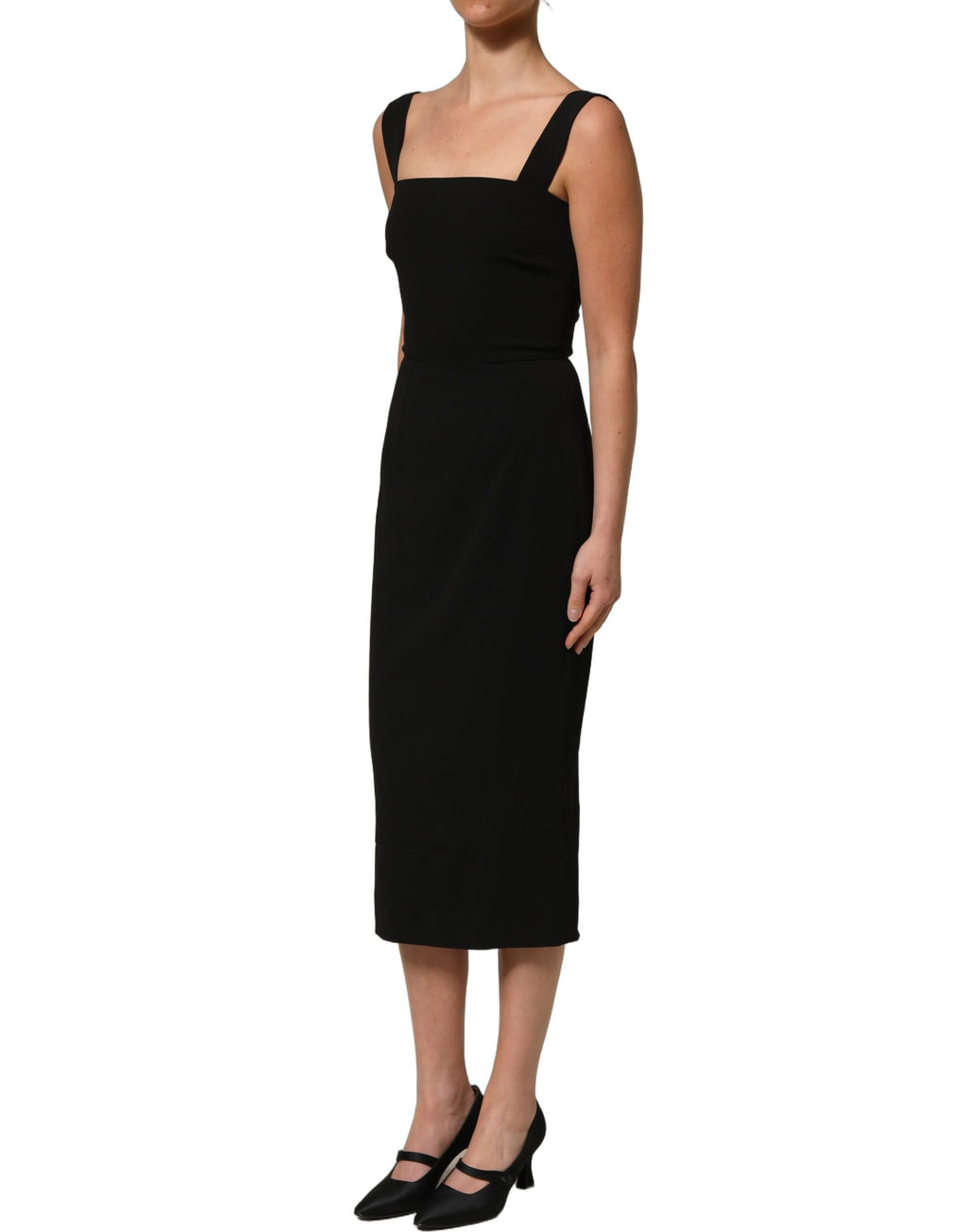 Dolce & Gabbana Black Viscose Stretch Sheath Midi Dress