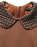 Dolce & Gabbana Brown Wool Rhinestone Embellished Midi Dress