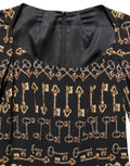Dolce & Gabbana Black Key Print Long Sleeves Sheath Midi Dress