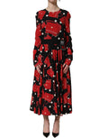 Dolce & Gabbana Black Handbag Print Long Sleeve Midi Dress