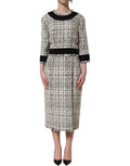 Dolce & Gabbana Multicolor Bouclé Tweed Frayed Trim Midi Dress