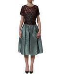 Dolce & Gabbana Multicolor Floral Lace Taffeta Pleated Midi Dress
