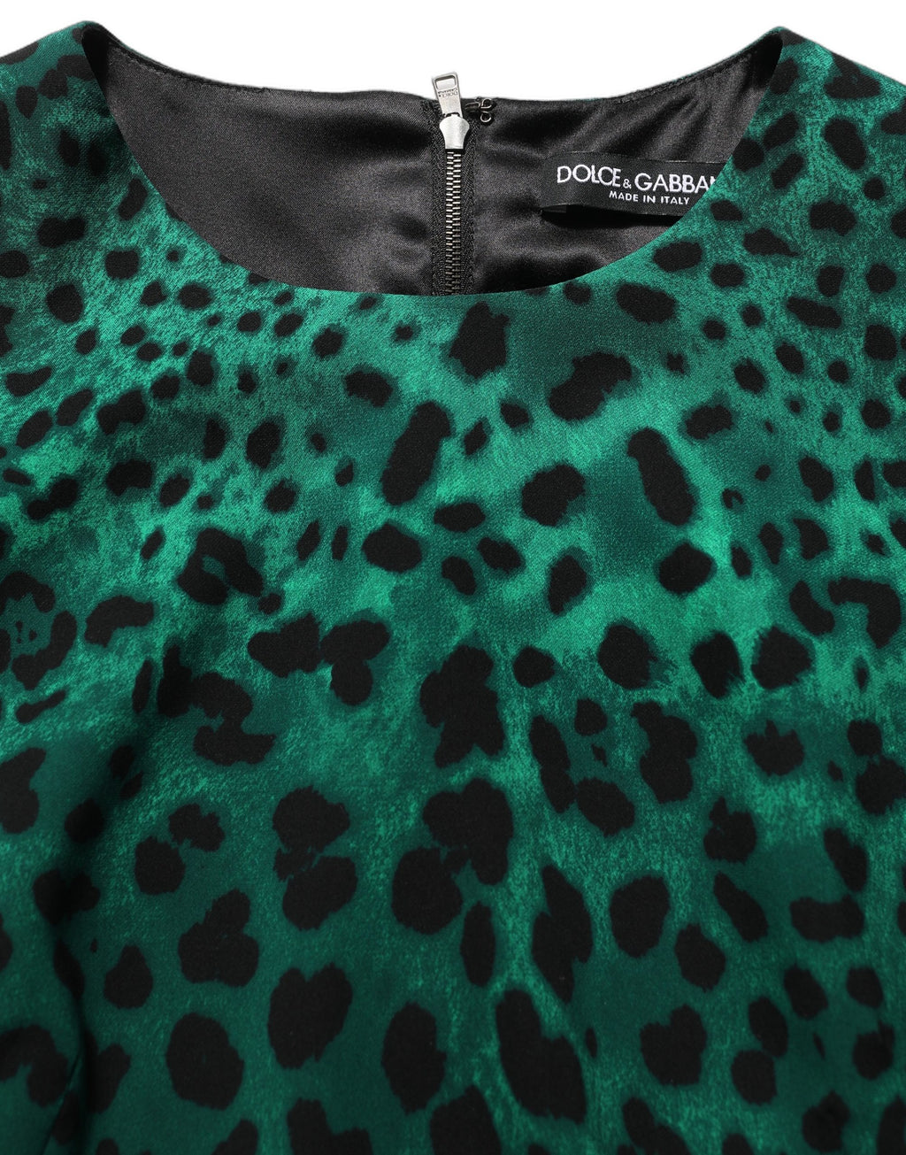 Dolce & Gabbana Green Leopard Print Silk Knee Length Dress