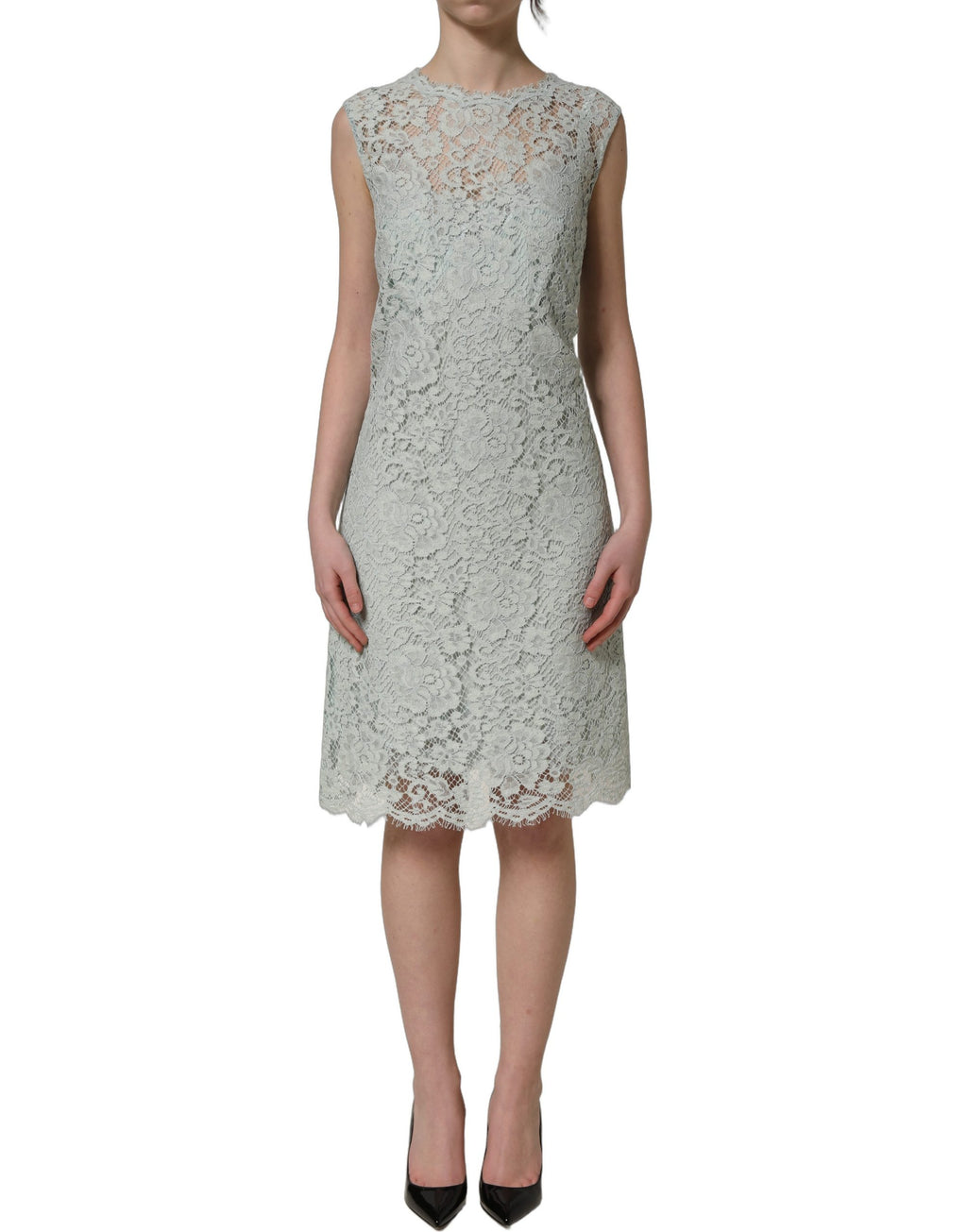 Dolce & Gabbana Mint Green Lace Sleeveless Knee Length Dress