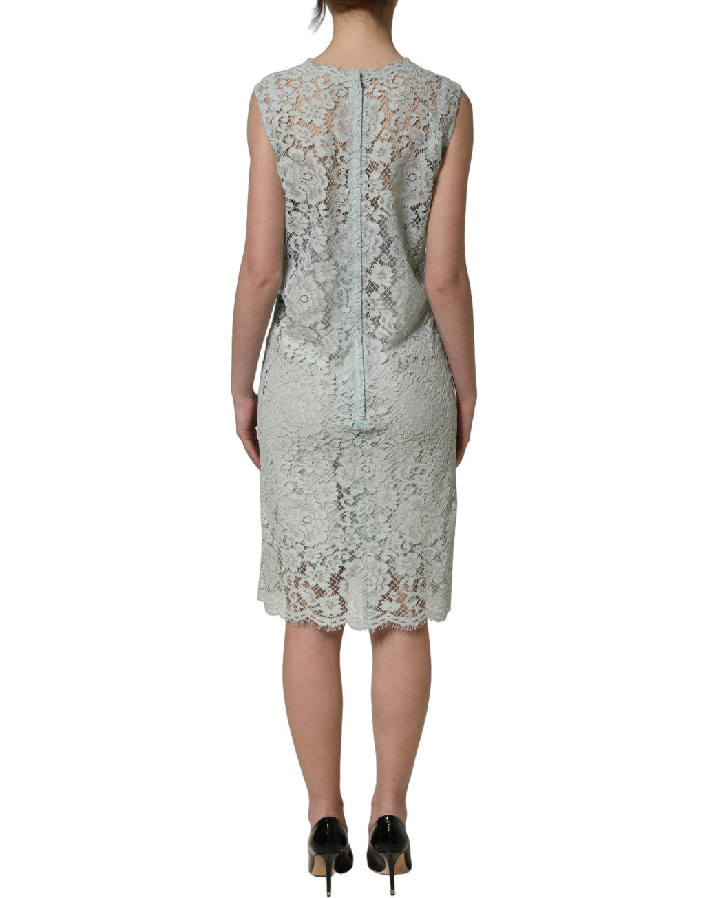 Dolce & Gabbana Mint Green Lace Sleeveless Knee Length Dress