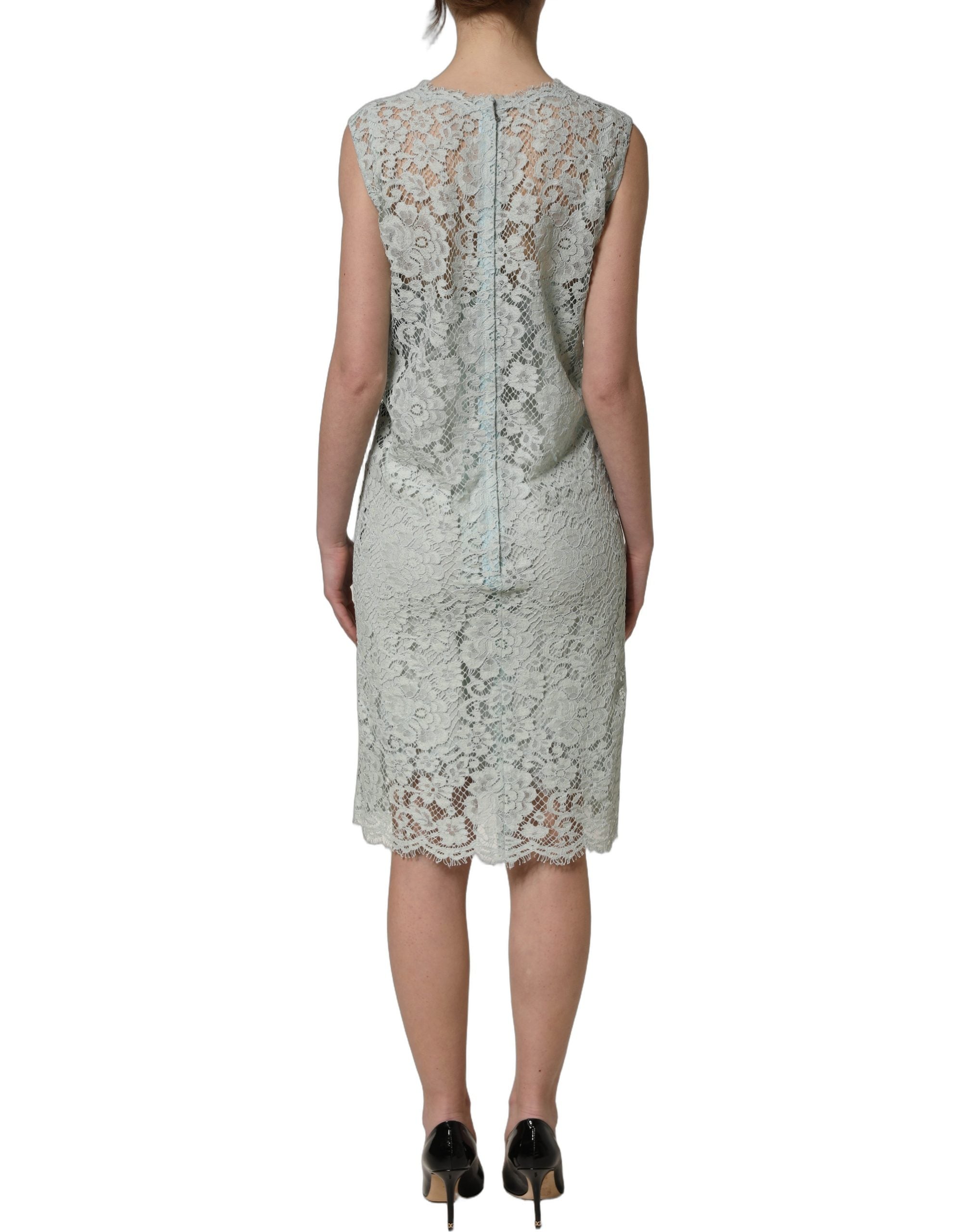 Dolce & Gabbana Mint Green Lace Sleeveless Knee Length Dress