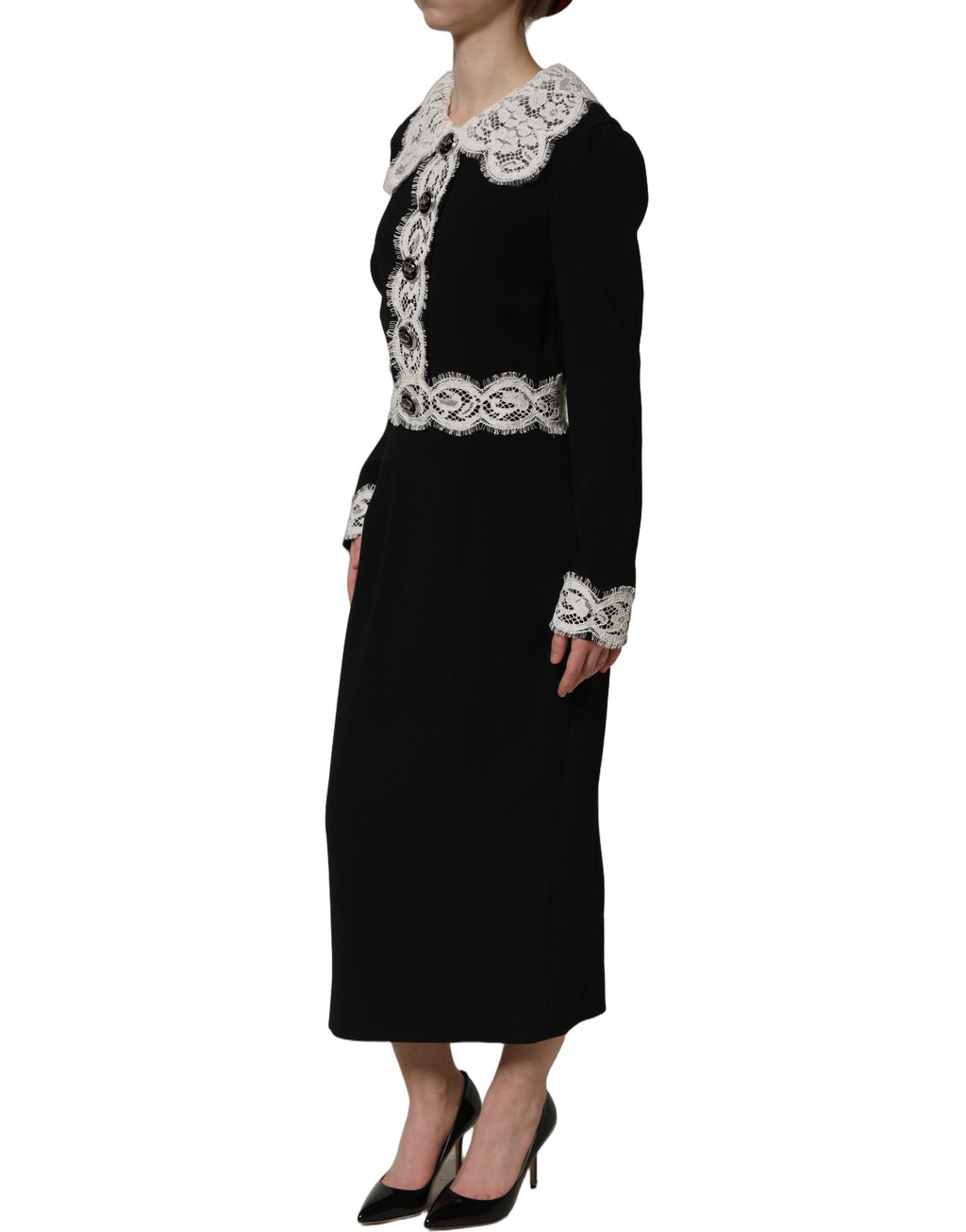 Dolce & Gabbana Black Lace Detailing Long Sleeves Midi Dress