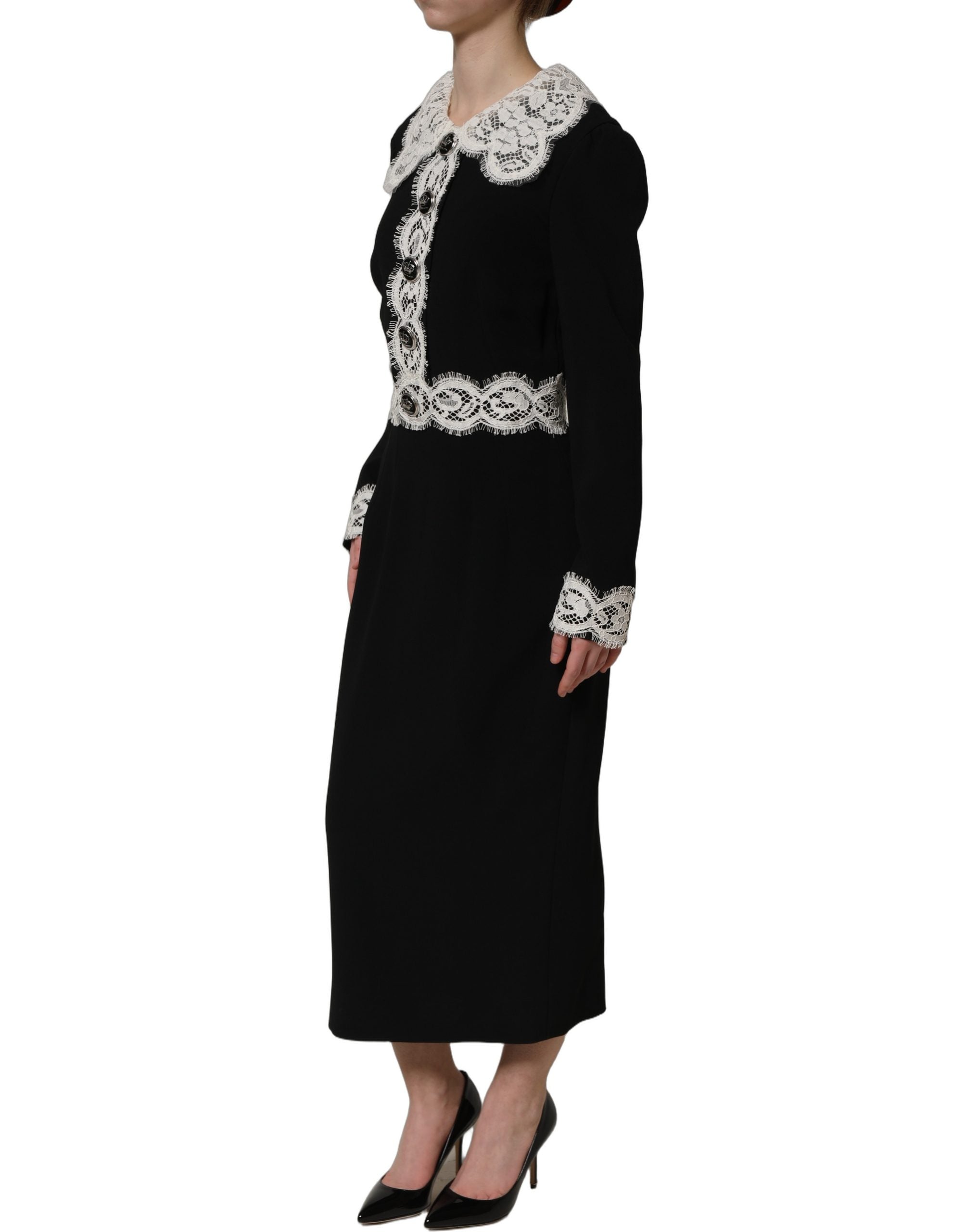 Dolce & Gabbana Black Lace Detailing Long Sleeves Midi Dress
