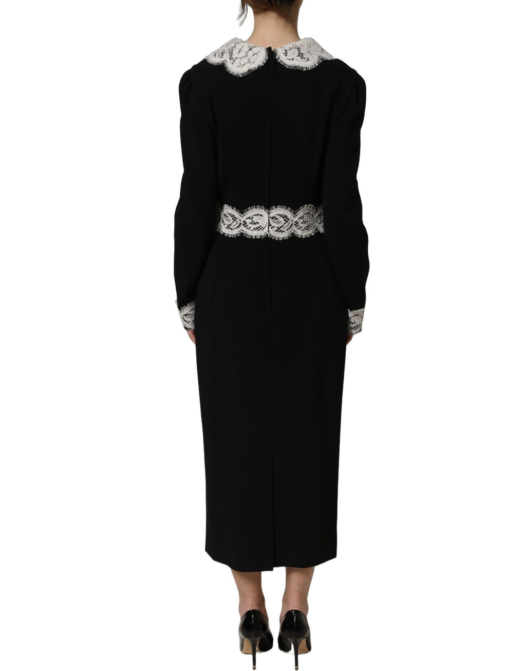 Dolce & Gabbana Black Lace Detailing Long Sleeves Midi Dress