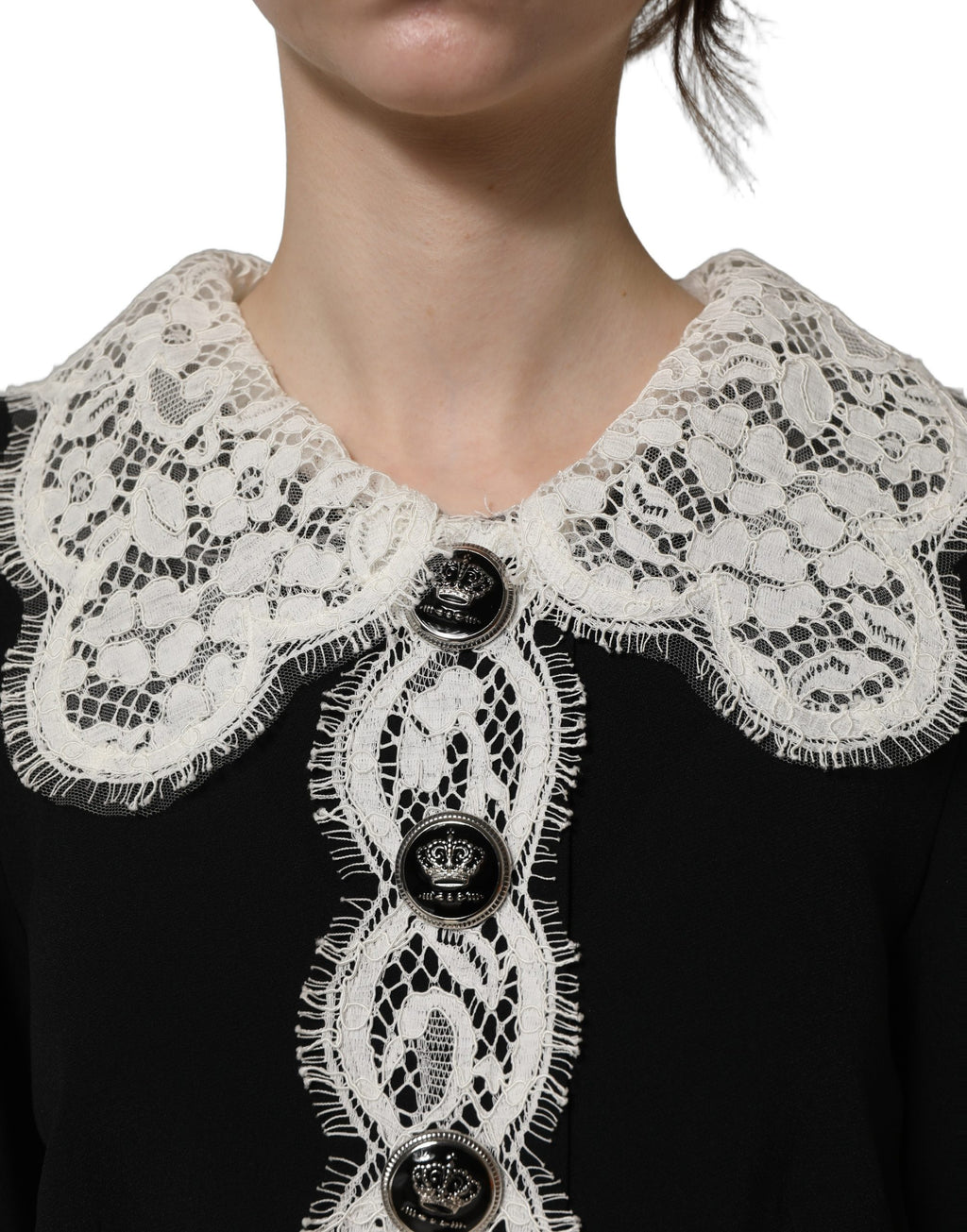 Dolce & Gabbana Black Lace Detailing Long Sleeves Midi Dress