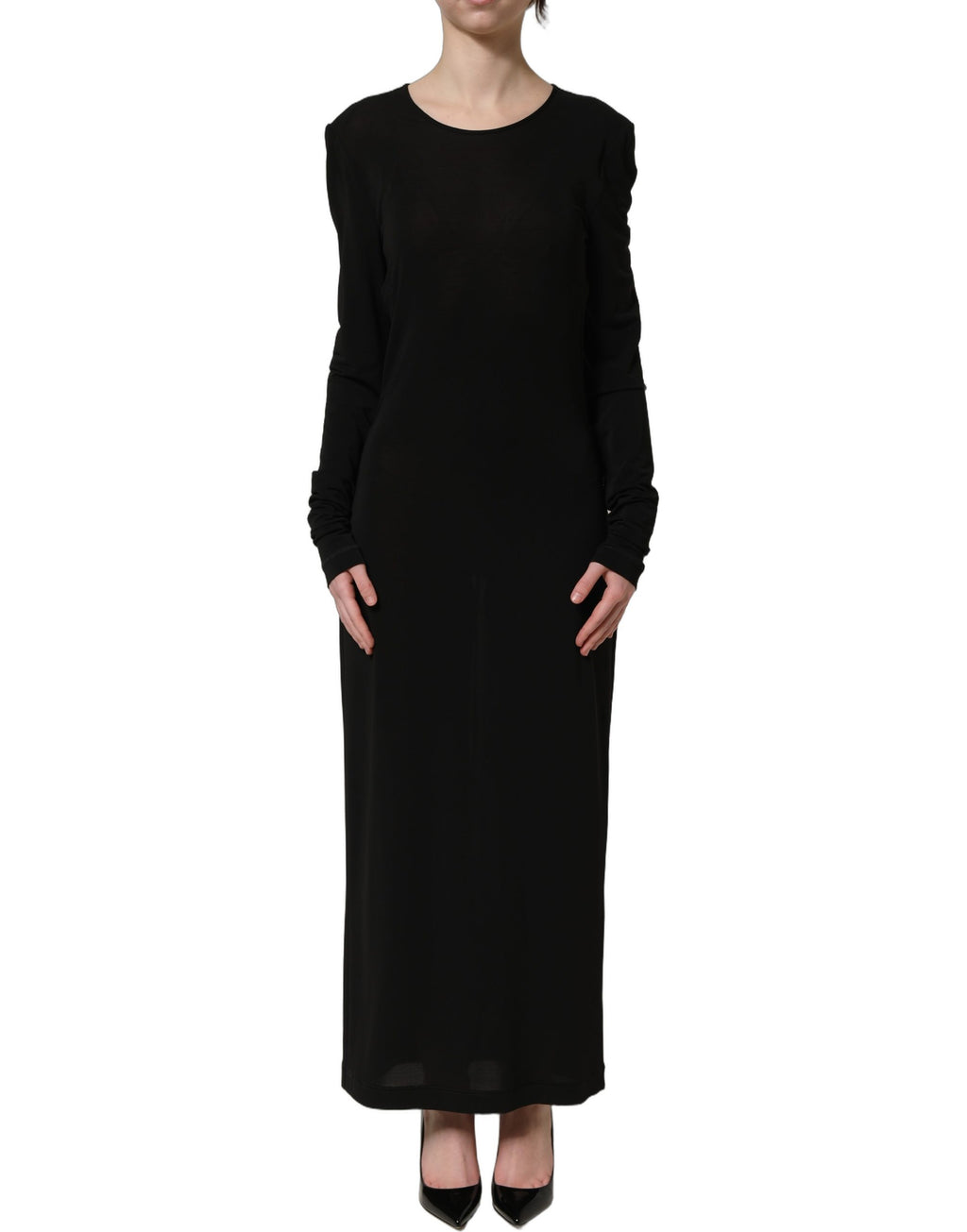 Dolce & Gabbana Black Cotton Long Sleeves Sheath Maxi Dress