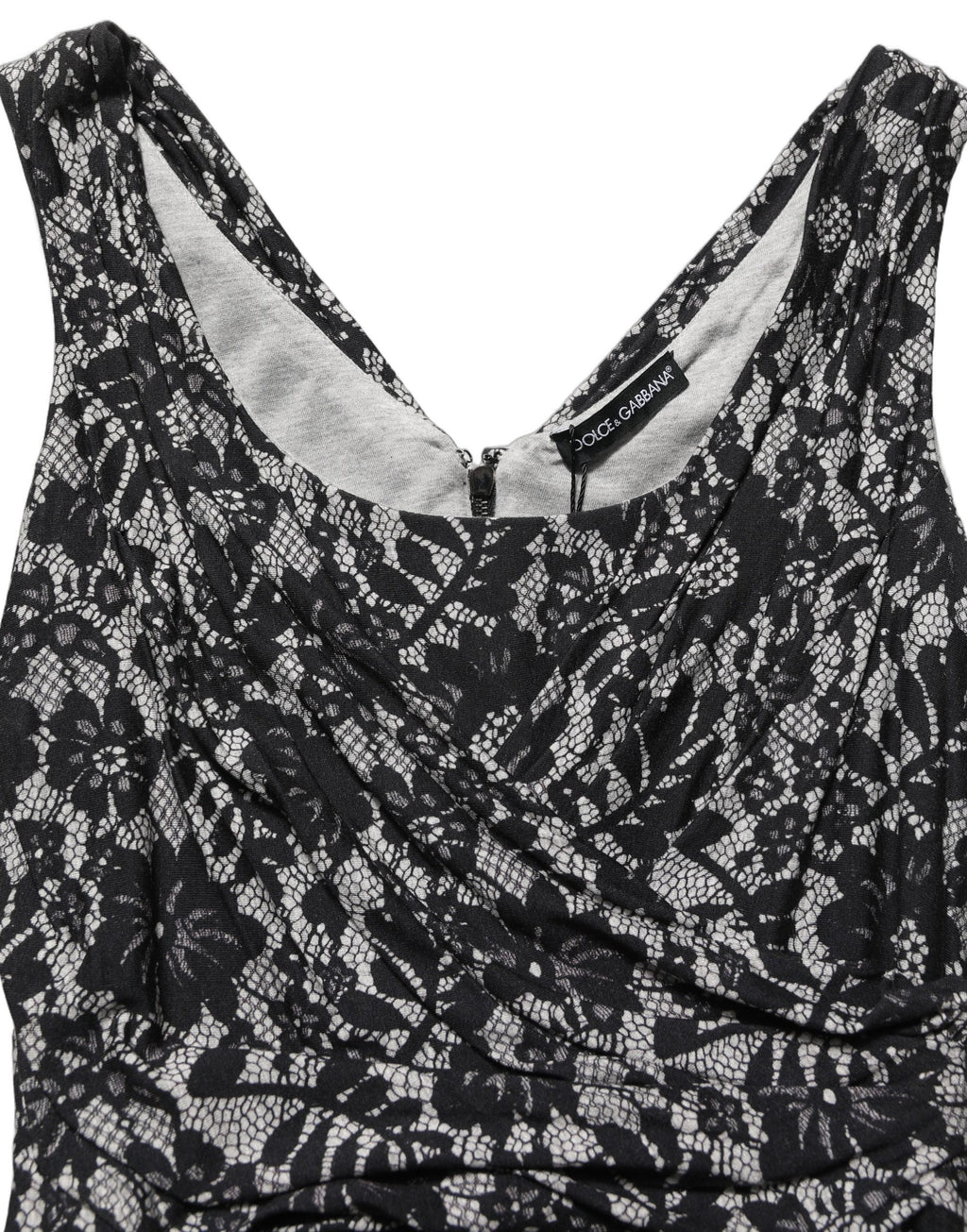 Dolce & Gabbana Black White Floral Lace Sleeveless Midi Dress