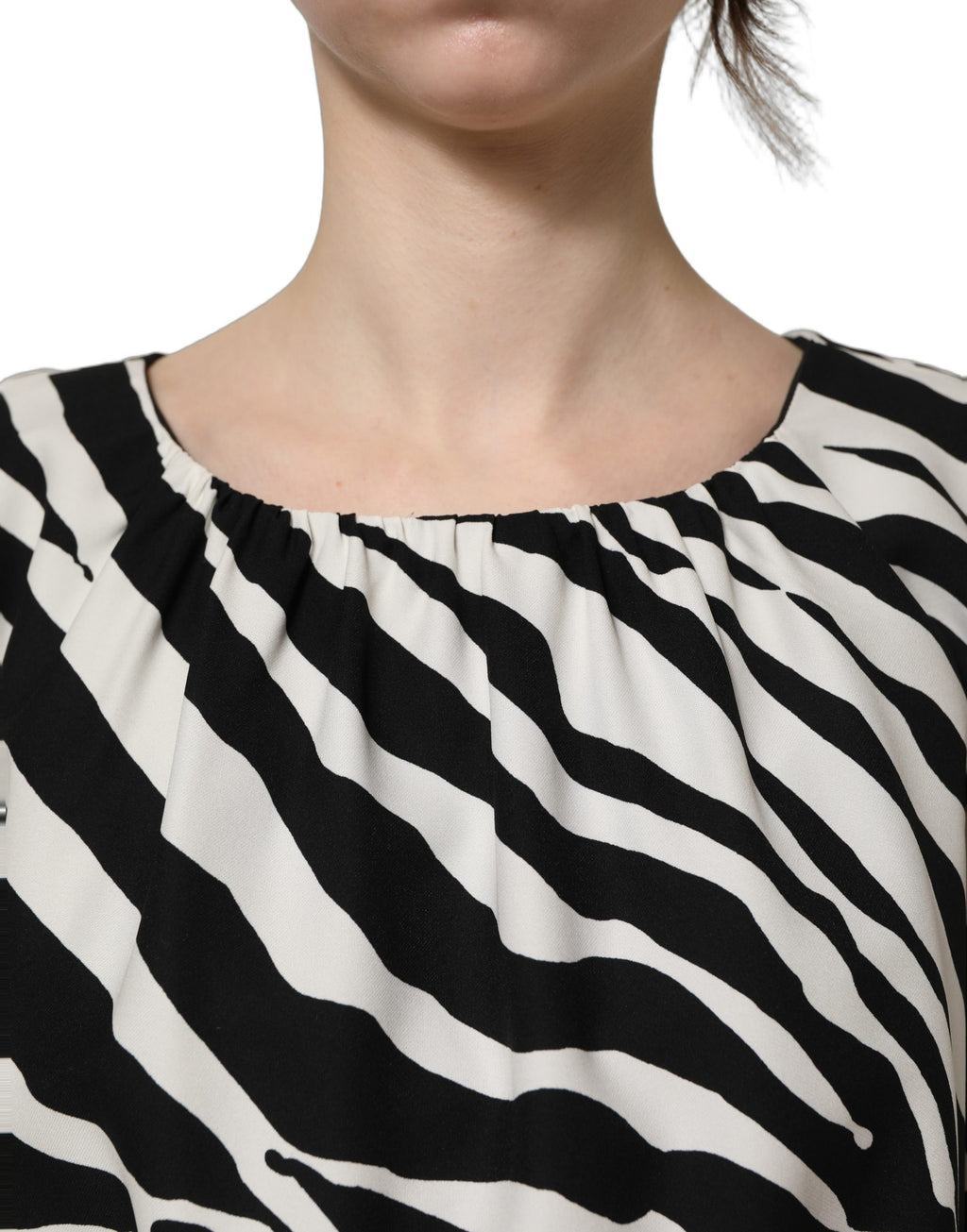 Dolce & Gabbana Black White Zebra Ruched Silk Mini Dress