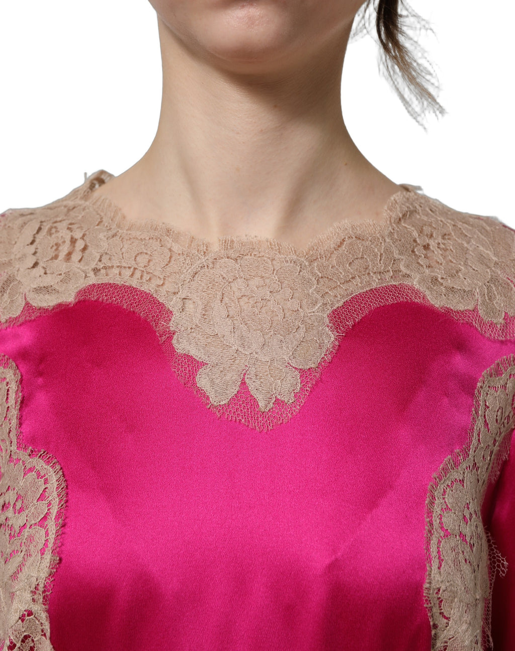 Dolce & Gabbana Fuchsia Pink Lace Detail A-line Midi Dress