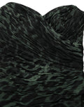 Dolce & Gabbana Green Leopard Print Bustier Draped Midi Dress