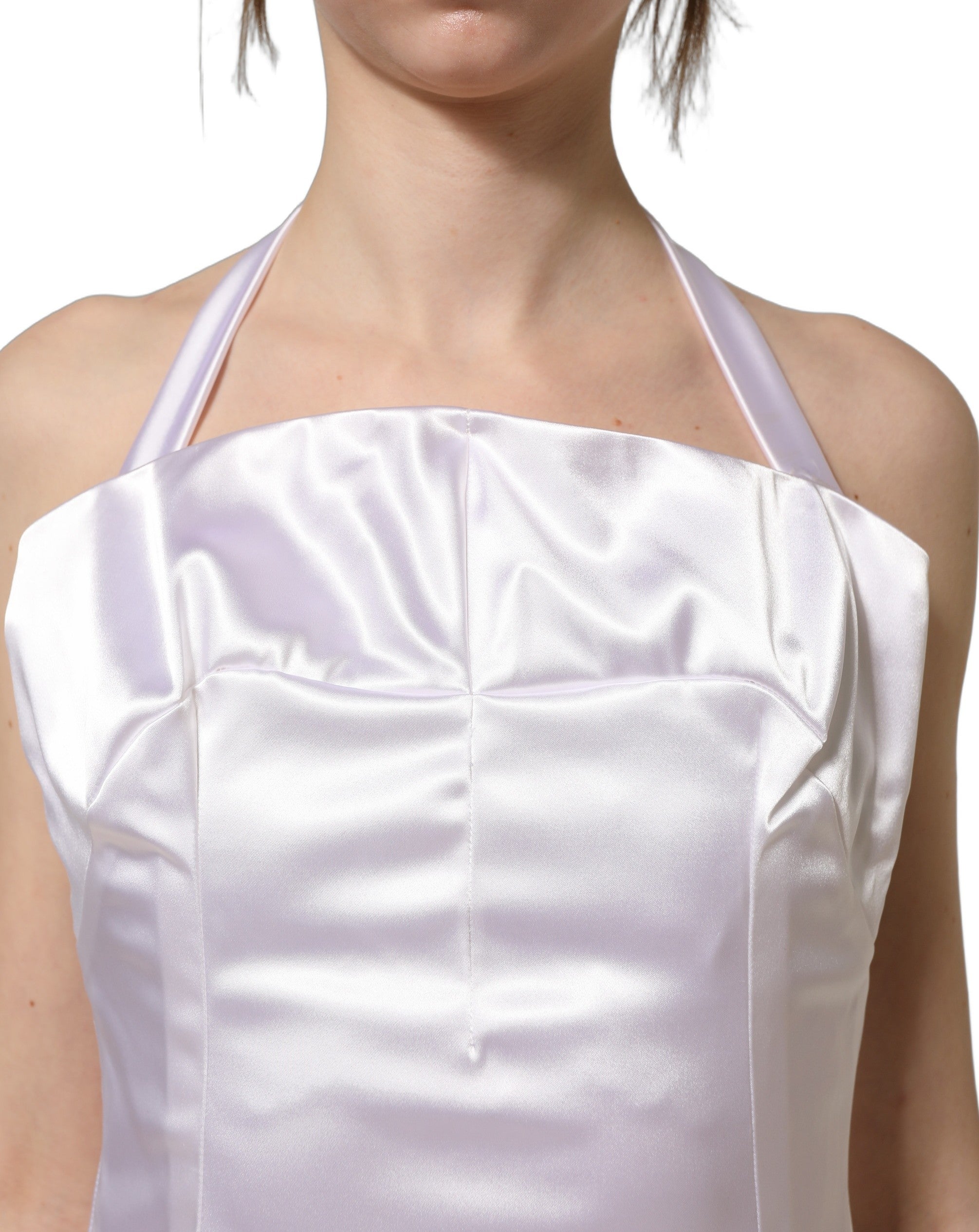 Dolce & Gabbana White Satin Halter Backless Long Gown Dress