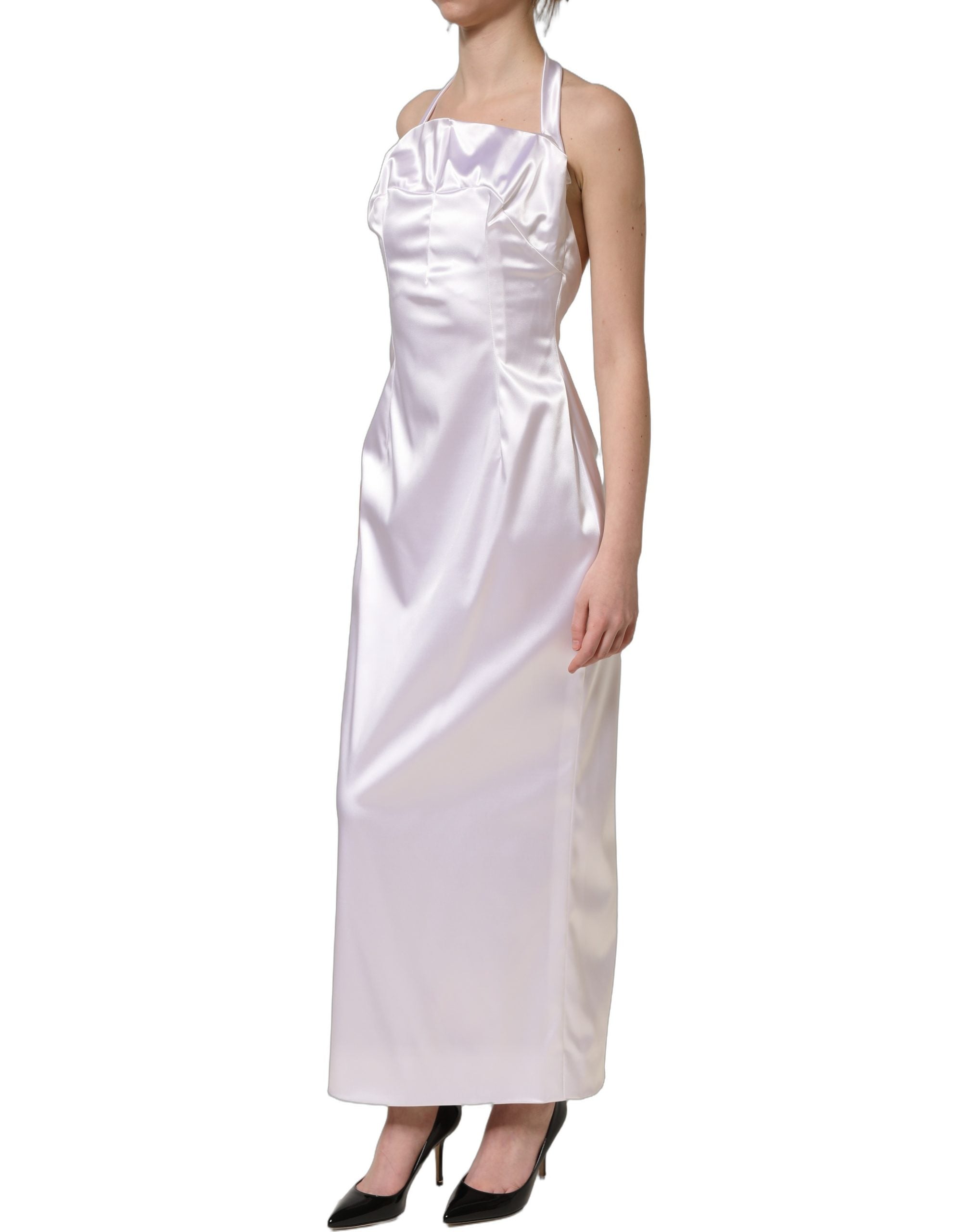 Dolce & Gabbana White Satin Halter Backless Long Gown Dress