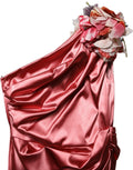 Dolce & Gabbana Pink Draped Midi Flower Appliques Dress
