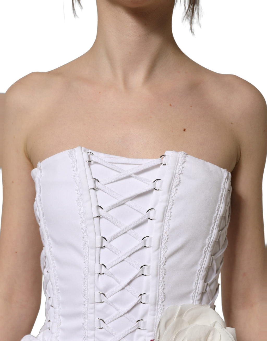 Dolce & Gabbana White Cotton Gabardine Bustier Midi Dress