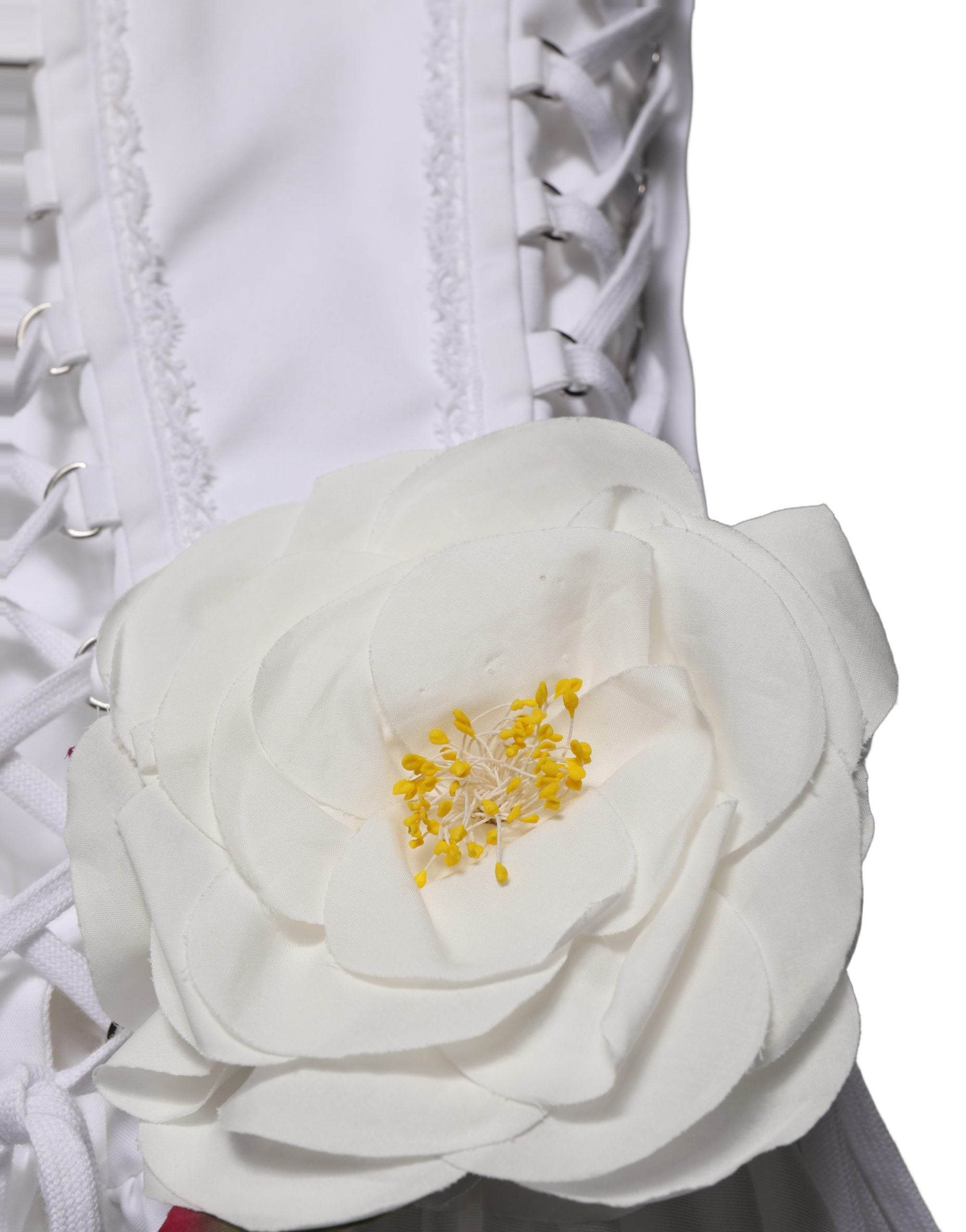 Dolce & Gabbana White Cotton Gabardine Bustier Midi Dress