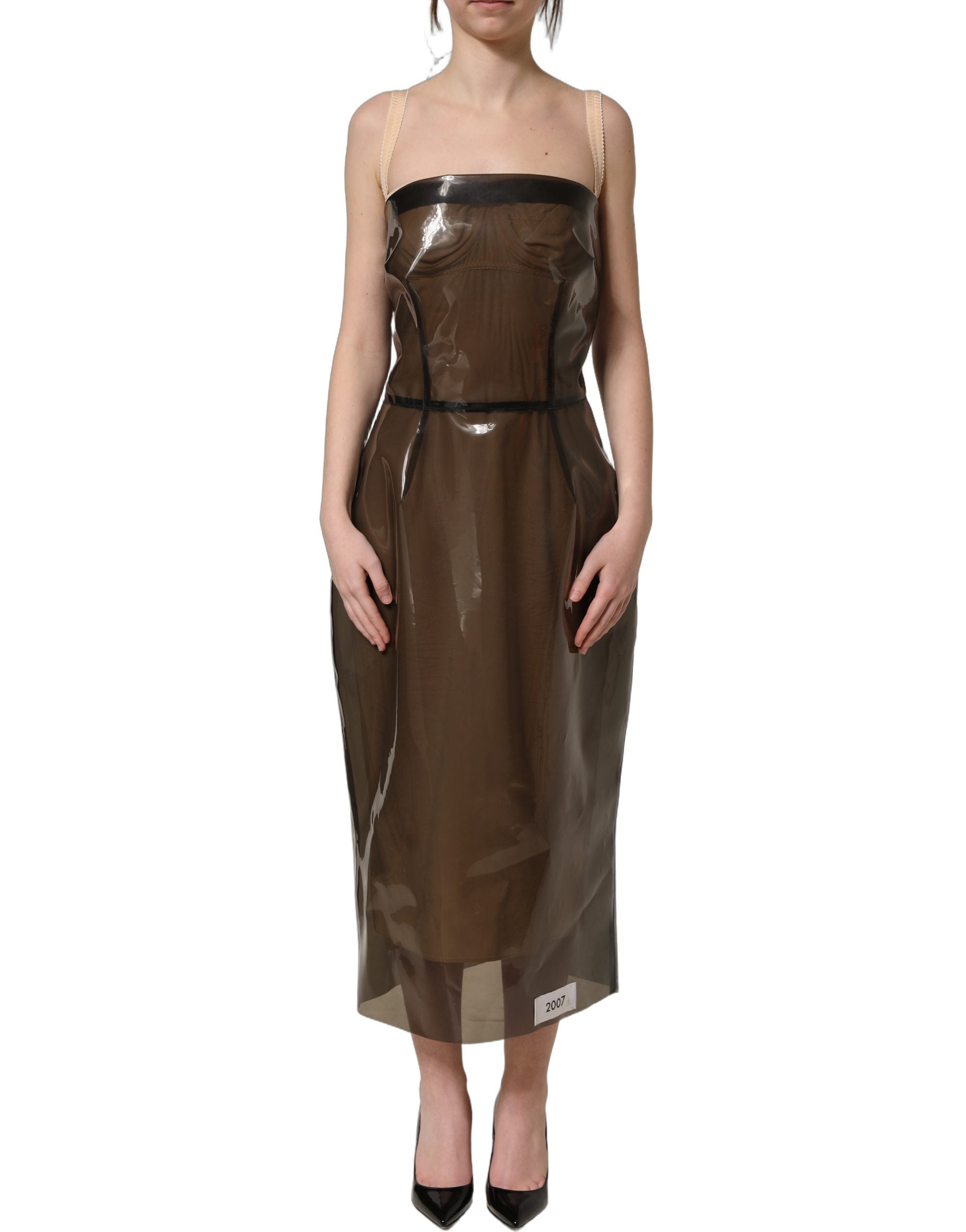 Dolce & Gabbana Brown Transparent Vinyl Sheath Midi Dress
