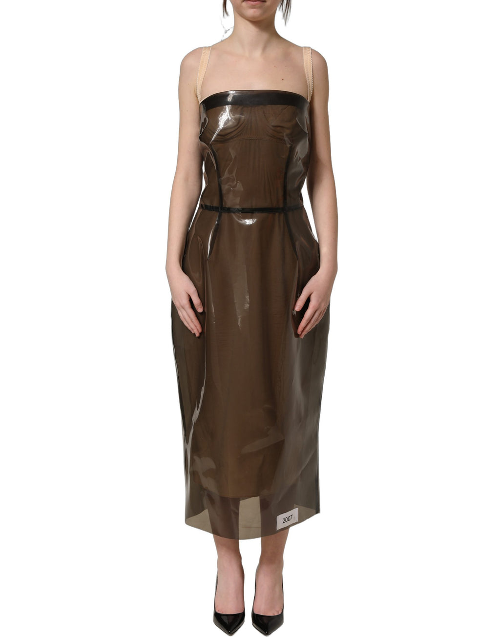 Dolce & Gabbana Brown Transparent Vinyl Sheath Midi Dress