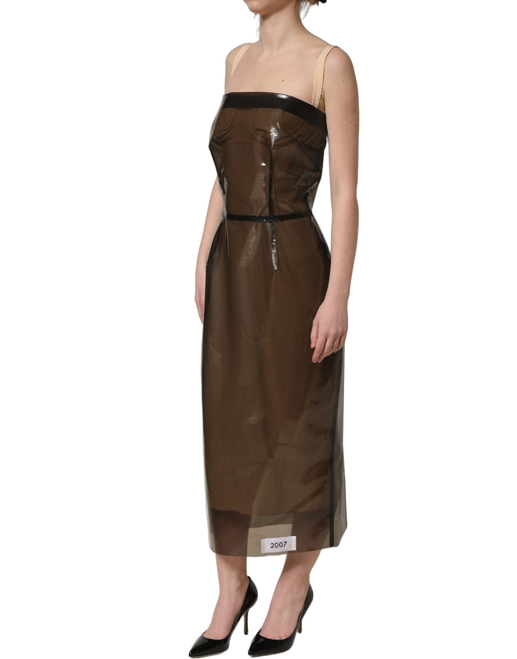 Dolce & Gabbana Brown Transparent Vinyl Sheath Midi Dress