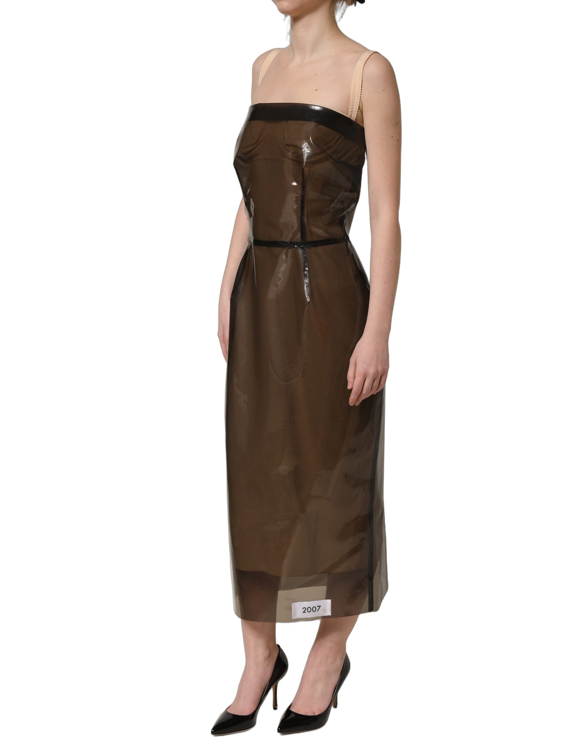 Dolce & Gabbana Brown Transparent Vinyl Sheath Midi Dress