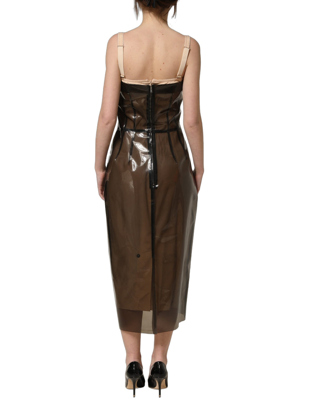 Dolce & Gabbana Brown Transparent Vinyl Sheath Midi Dress