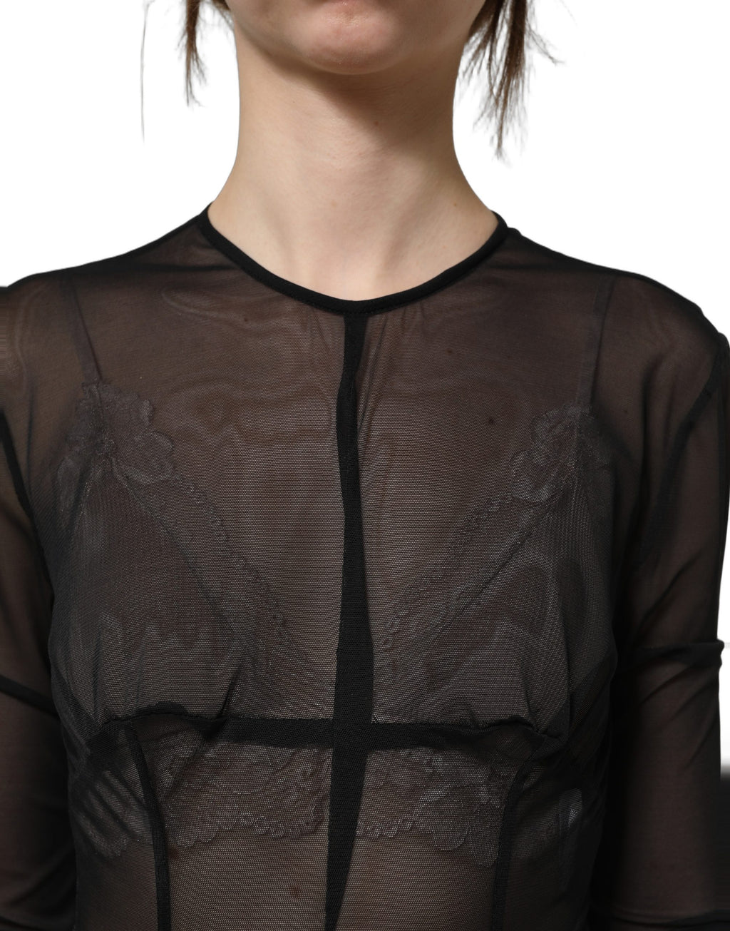 Dolce & Gabbana Black Long Sleeve Sheer Fitted Maxi Dress