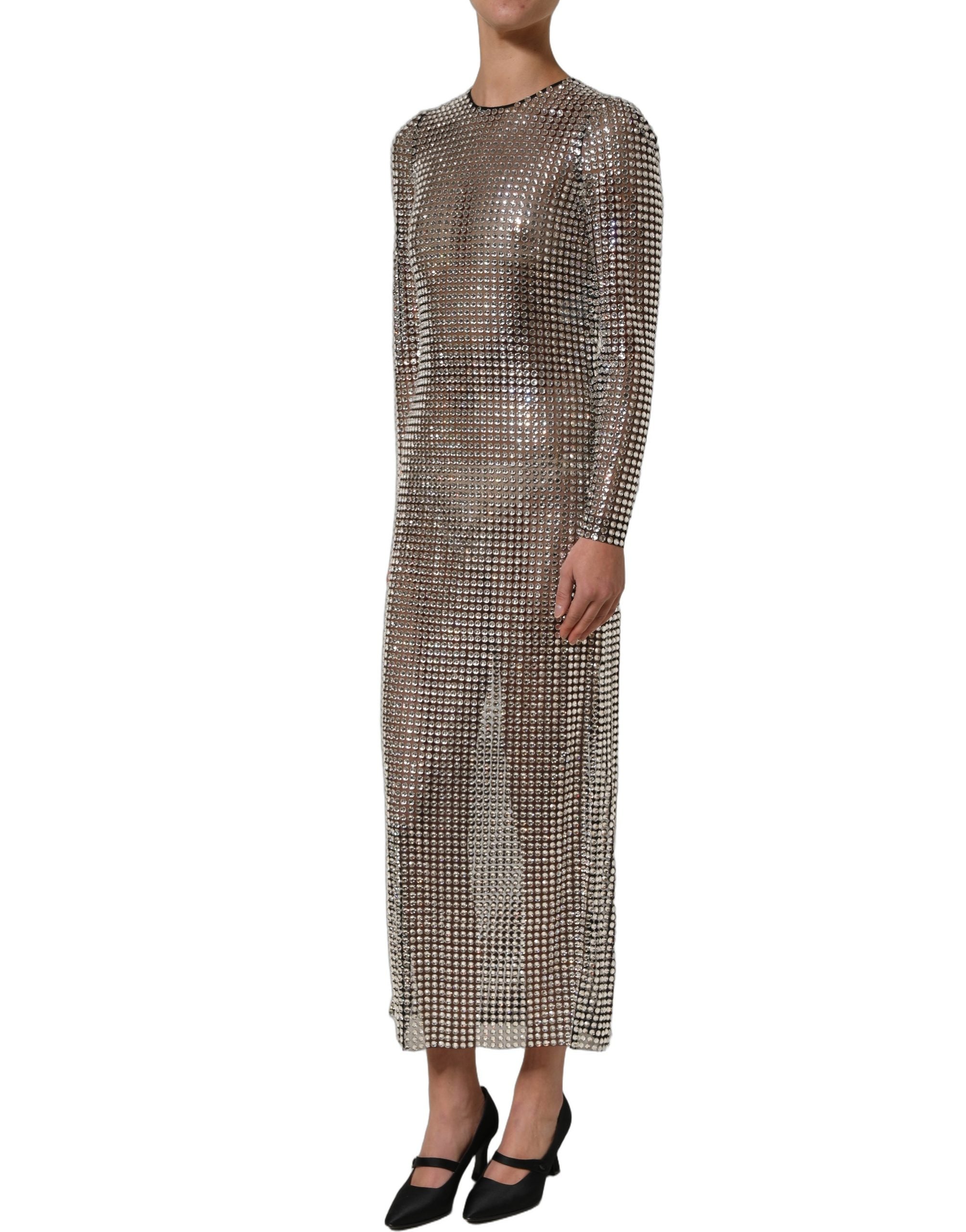 Dolce & Gabbana Beige Crystal Embellished Long Gown Dress