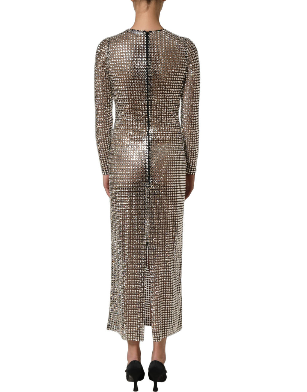 Dolce & Gabbana Beige Crystal Embellished Long Gown Dress