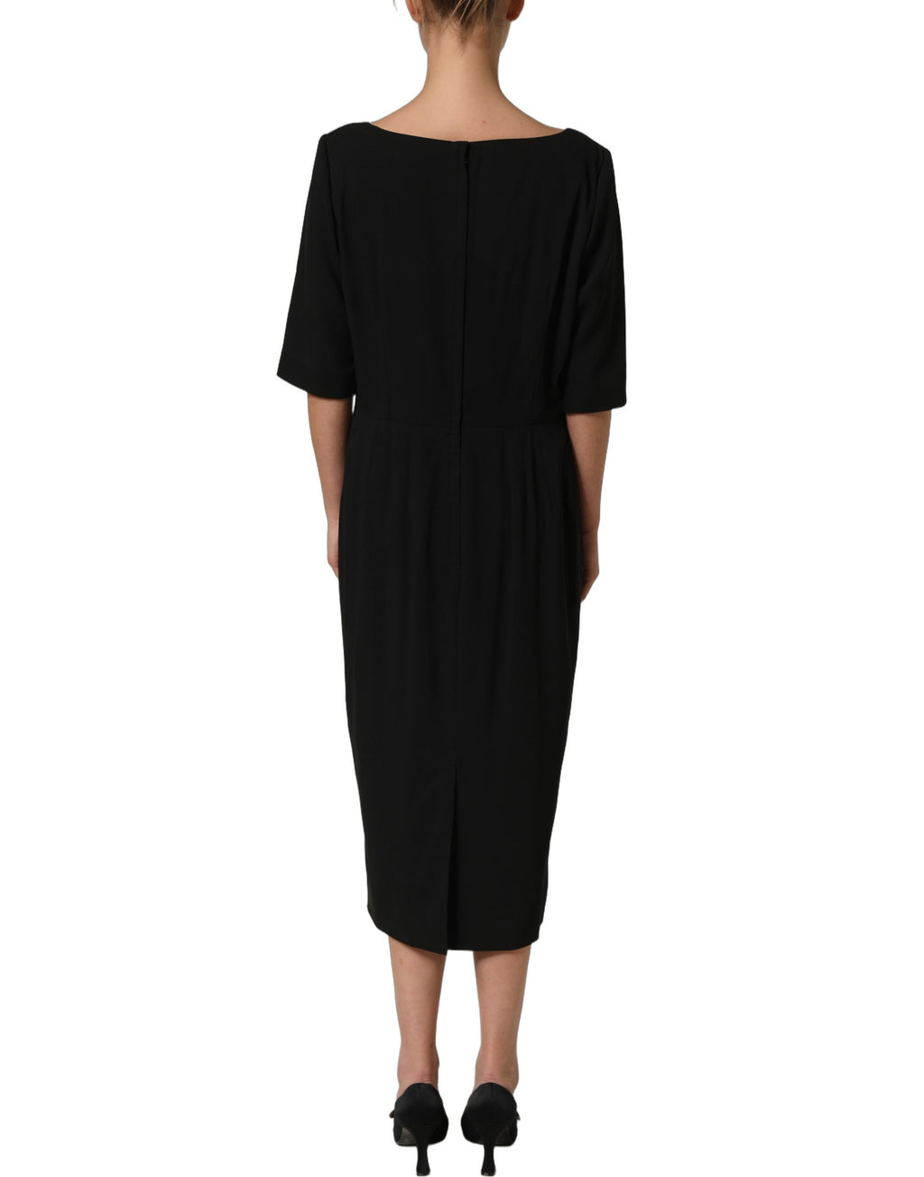 Dolce & Gabbana Black Viscose Cropped Sleeves Midi Dress