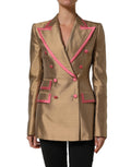 Dolce & Gabbana Gold Silk Double Breasted Coat Blazer Jacket