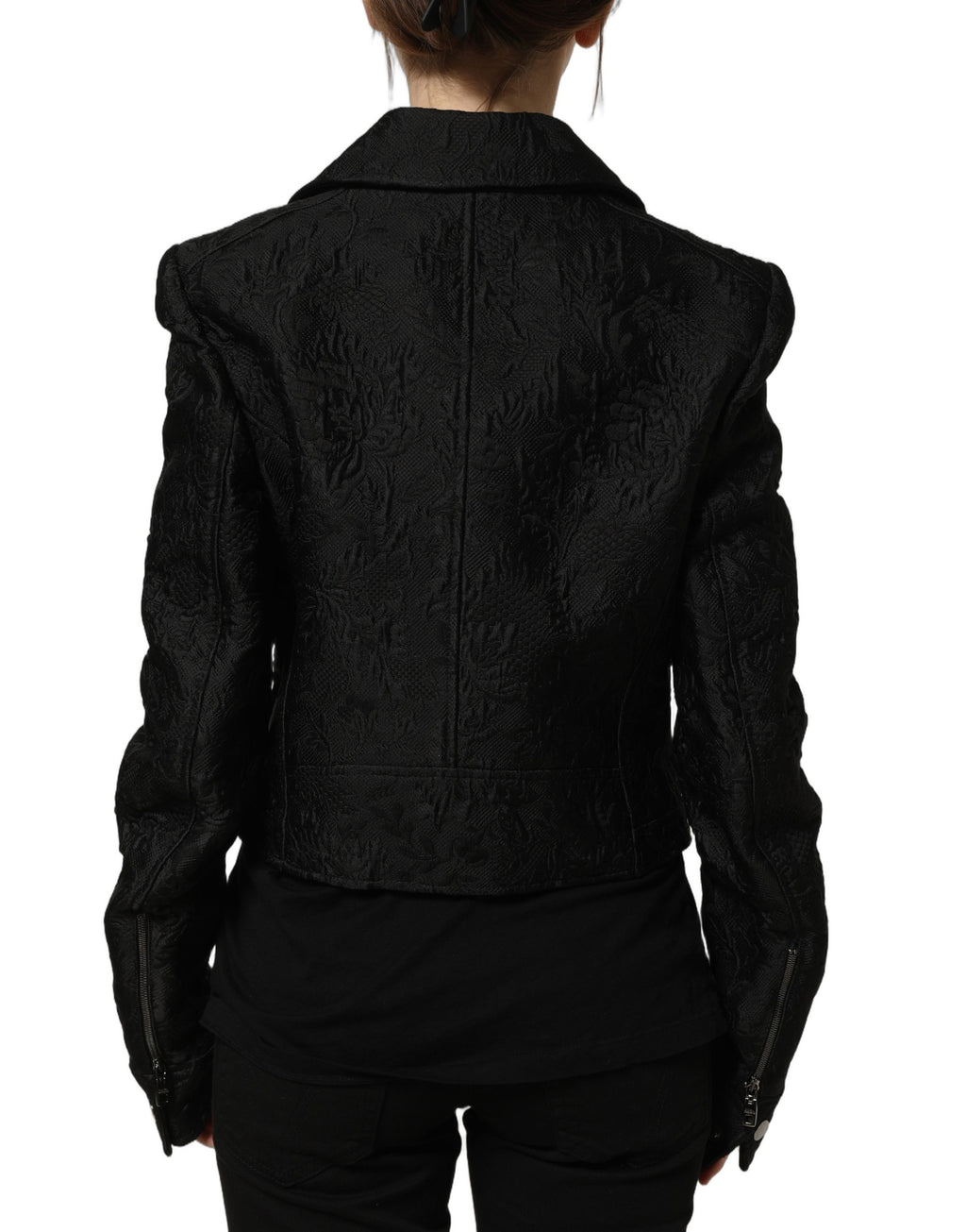 Dolce & Gabbana Black Floral Brocade Biker Blouson Jacket