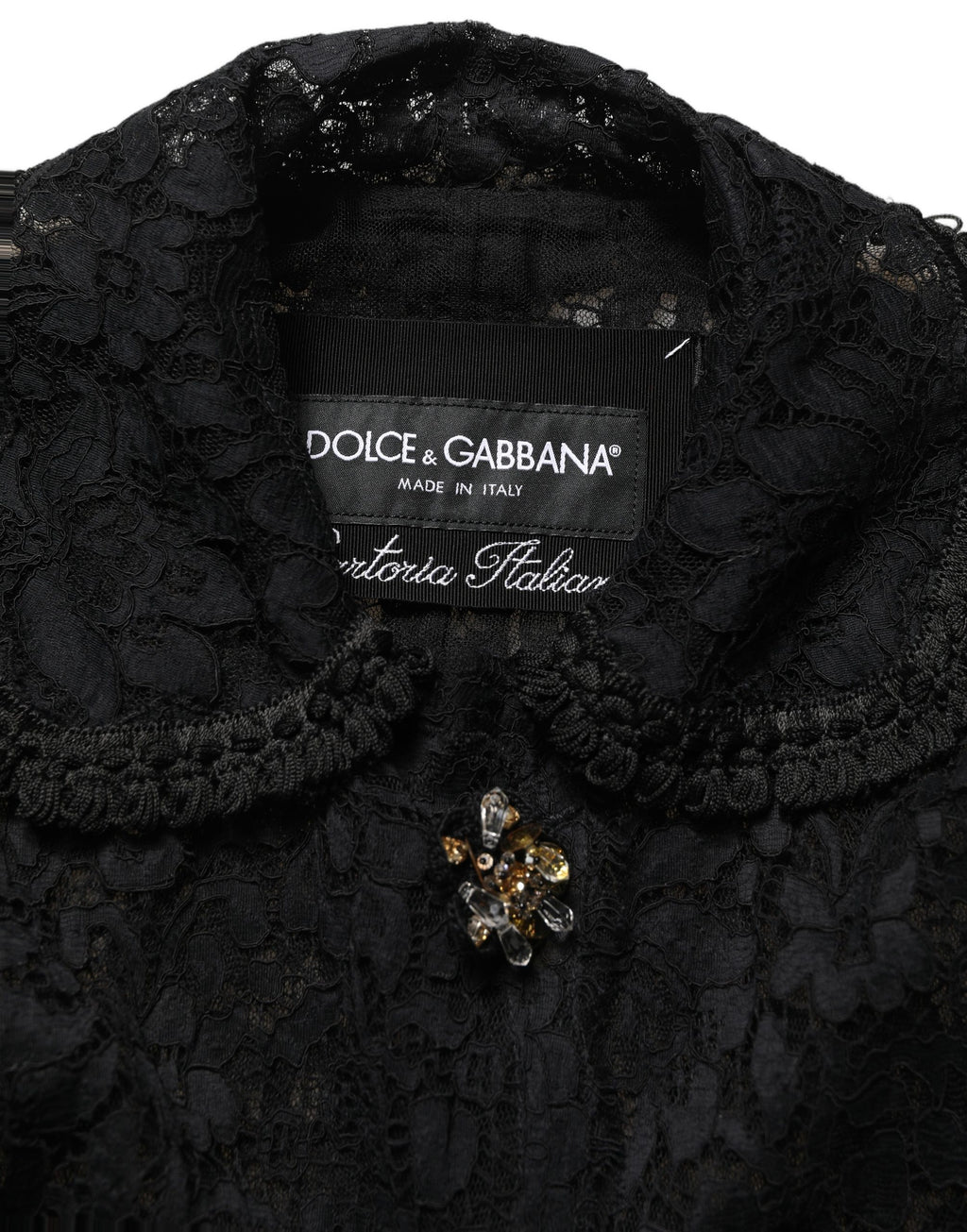 Dolce & Gabbana Black Embellished Guipure Lace Coat Jacket