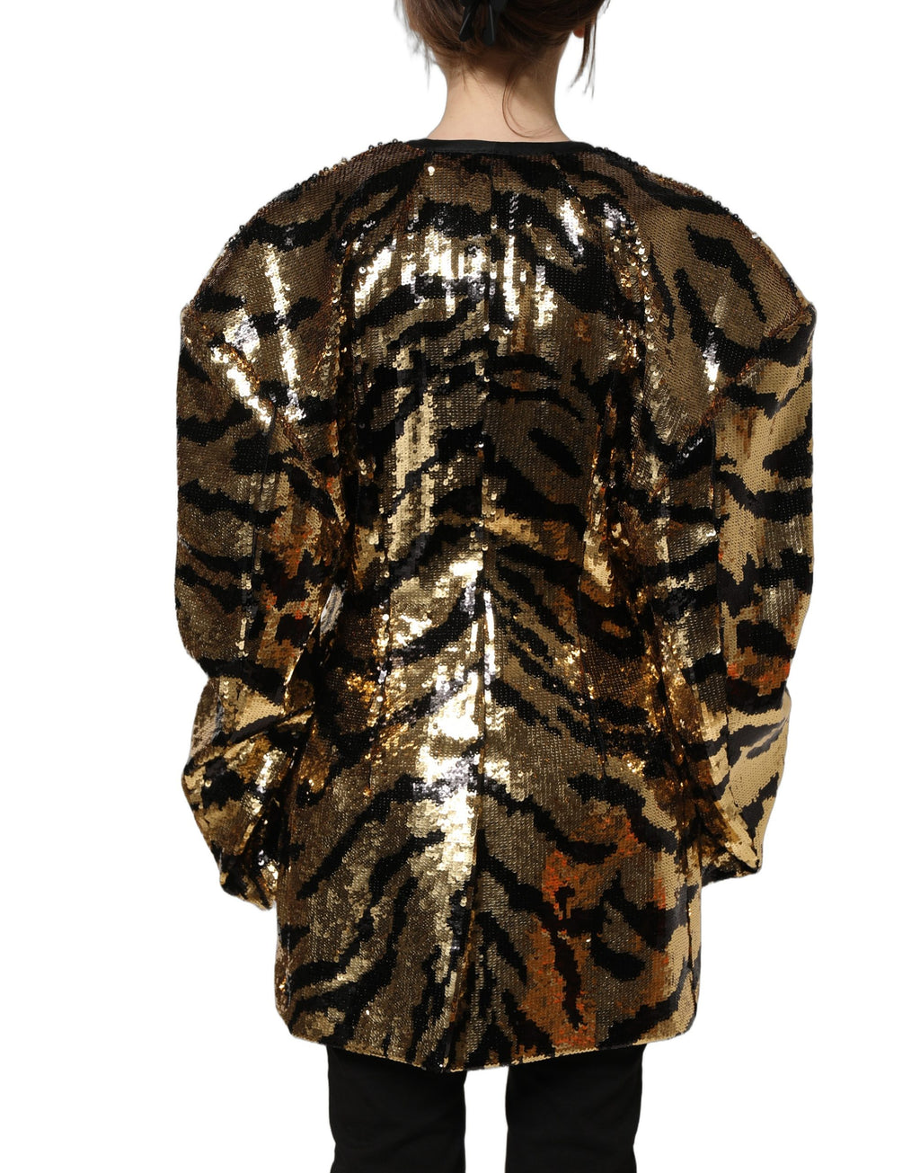Dolce & Gabbana Black Gold Sequin Tiger Stripe Blazer Jacket