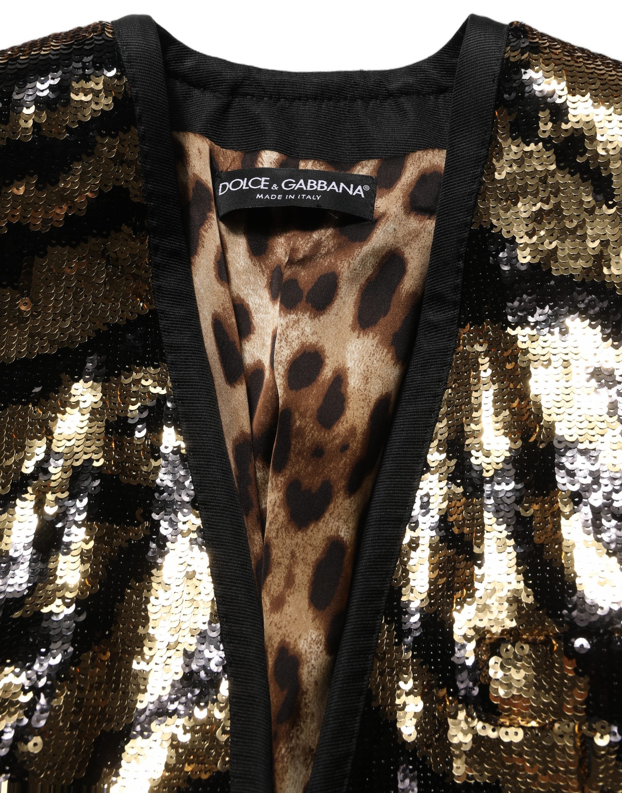 Dolce & Gabbana Black Gold Sequin Tiger Stripe Blazer Jacket