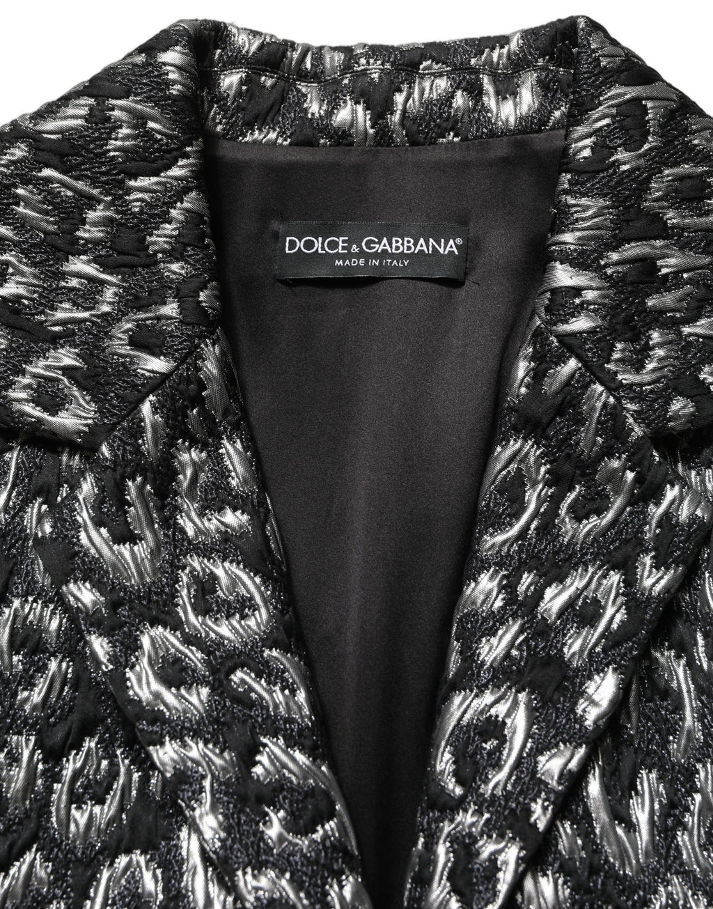 Dolce & Gabbana Black Silver Jacquard Leopard Coat Jacket
