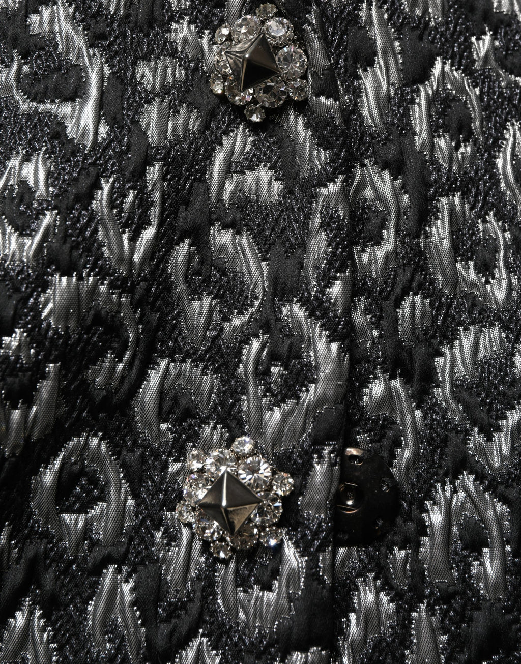 Dolce & Gabbana Black Silver Jacquard Leopard Coat Jacket