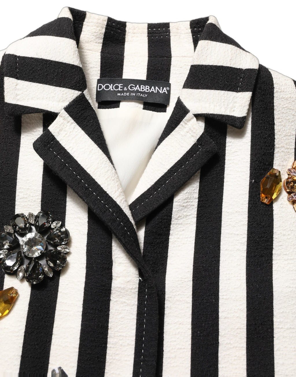 Dolce & Gabbana Black White Striped Embellished Coat Jacket