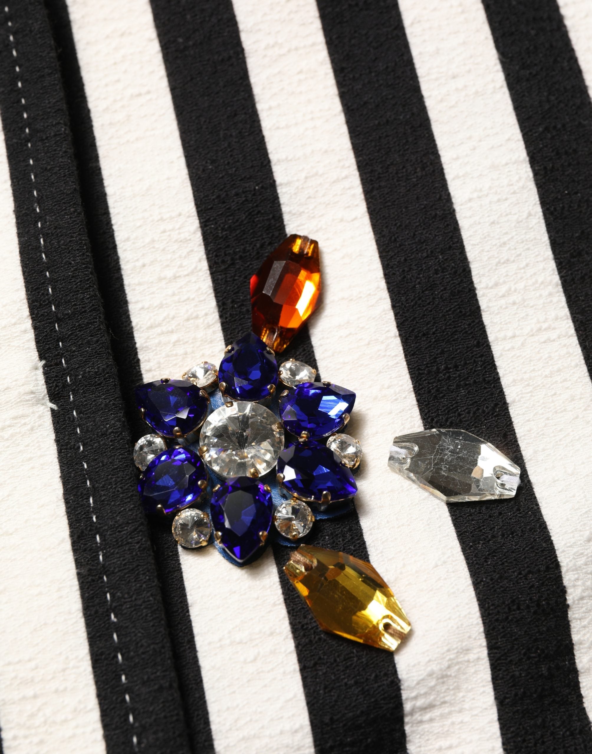 Dolce & Gabbana Black White Striped Embellished Coat Jacket